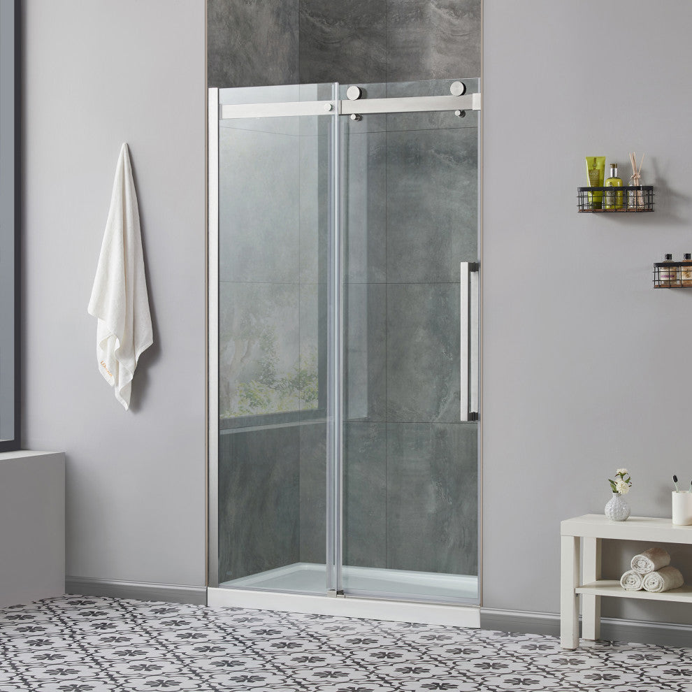Bel Soft-Close Base/Door Alcove Shower Kit, Satin Nickel, 48"