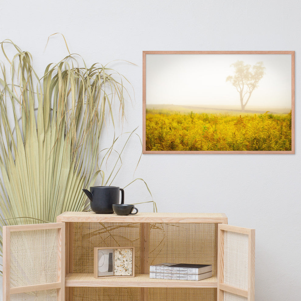 Dreams of Goldenrod and Fog Landscape Framed Photo Paper Wall Art Prints, Red Oak, 24" X 36"