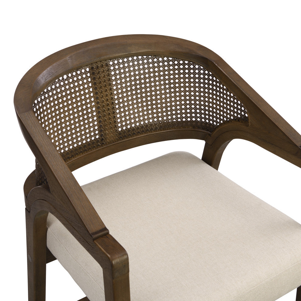 GDF Studio Rattan Back 24.25" Counter Stools, Wooden Frame, Walnut + Beige, Set of 2