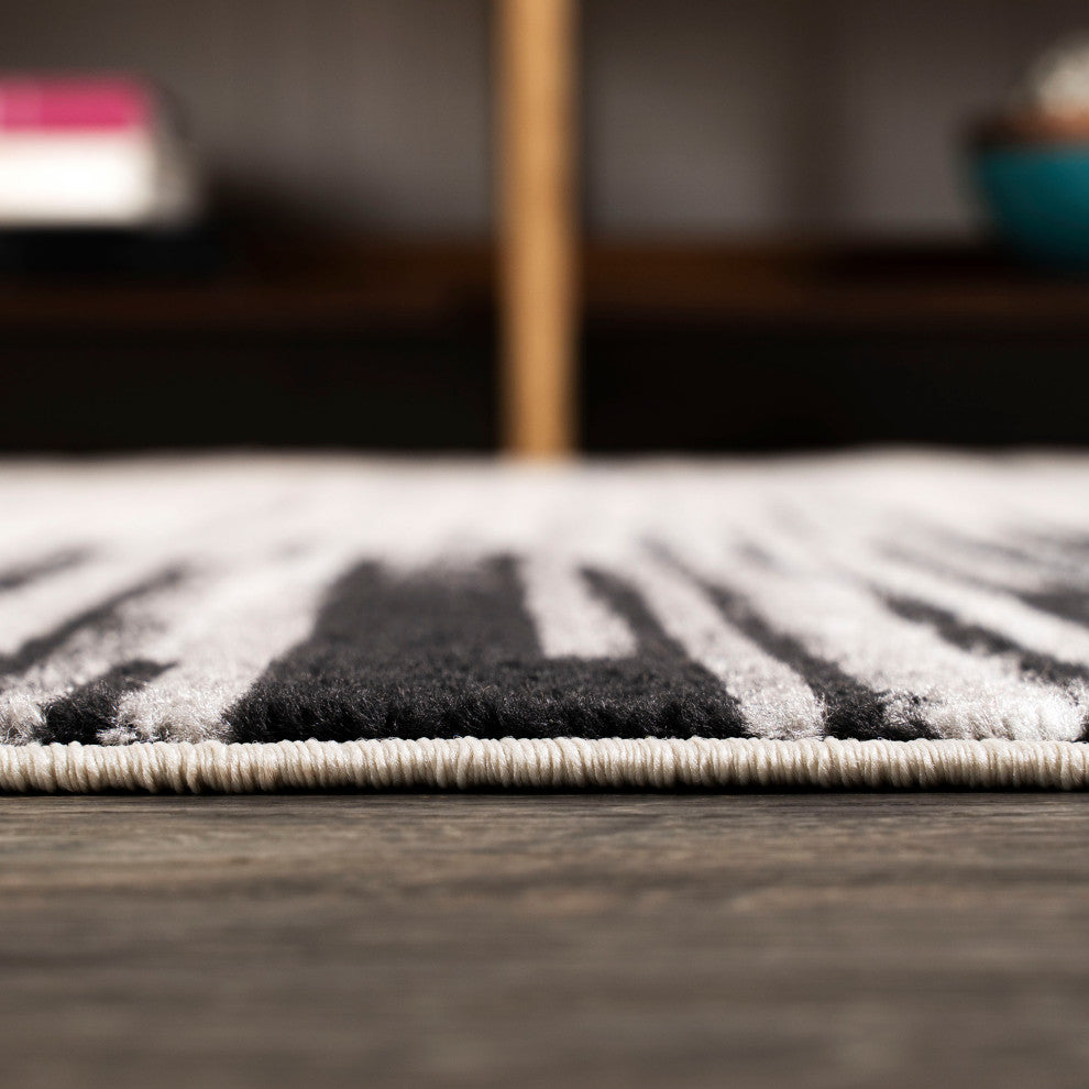 Linear Modern Half-Stripe Area Rug, Gray/Cream, 3 X 5