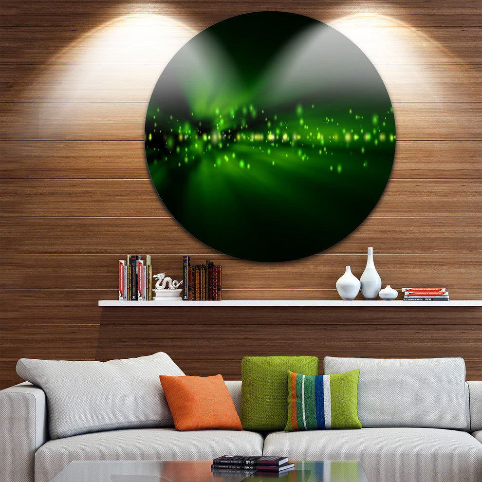 Blurred Bright Green Lights, Landscape Photo Round Wall Art, 23"