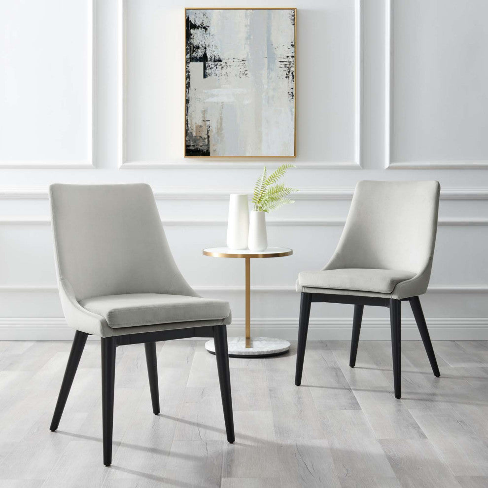 Viscount Accent Performance Velvet Dining Chairs, Set of 2, Light Gray