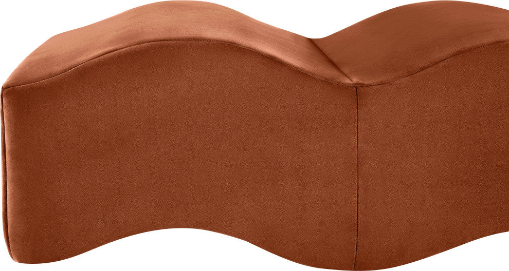 Wave Upholstered Bench, Cognac, Velvet