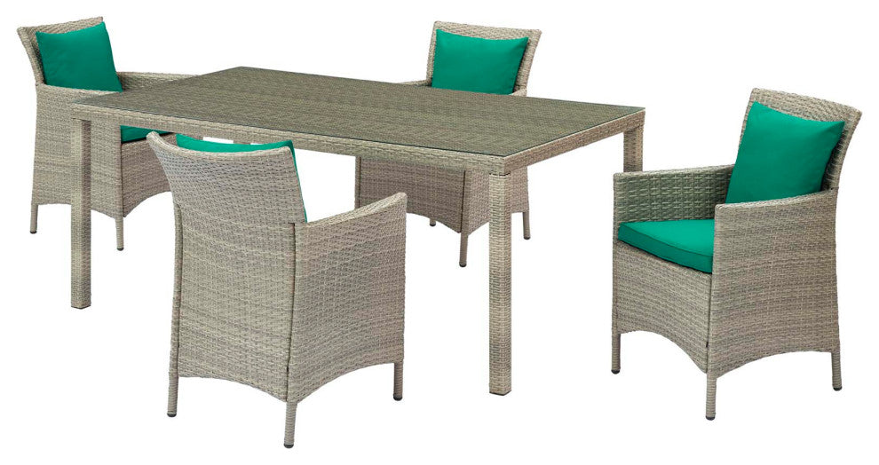 Lounge Sectional Sofa Chair Set, Rattan, Wicker, Gray Green, Outdoor