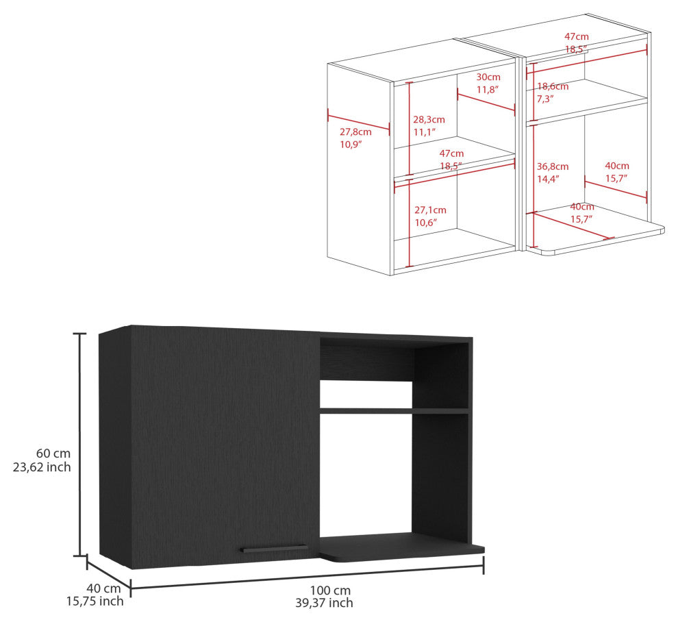 Alexandria 2 Piece Kitchen Set, Wall Cabinet + Utility Sink, Black