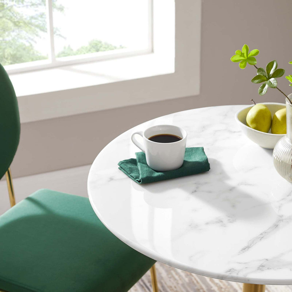 Lippa 28" Round Dining Table, Gold White