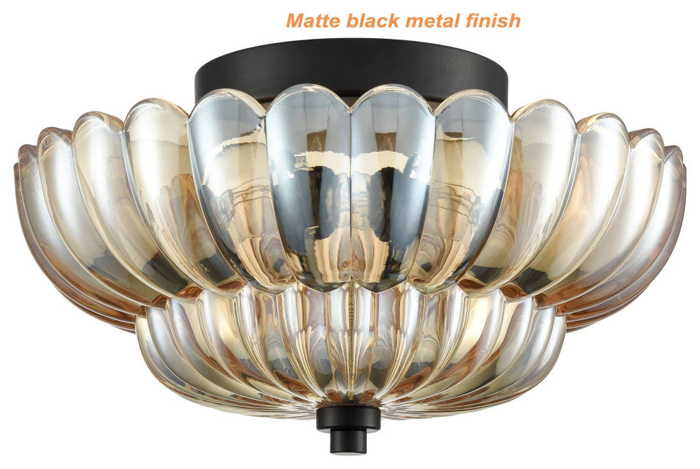Modern Glass Semi Flush Mount Ceiling Light, Amber Glass