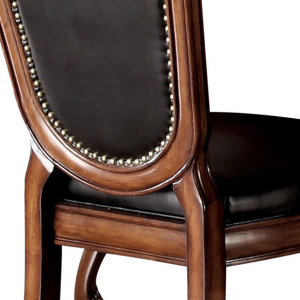 Benzara BM280261 28" Dining Chair, Nailhead Trim, Faux Leather, Set of 2, Brown