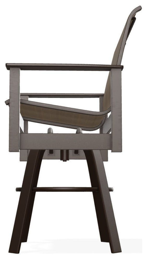Leeward Sling Bar Height Outdoor Swivel Armchair, Bark/Kona