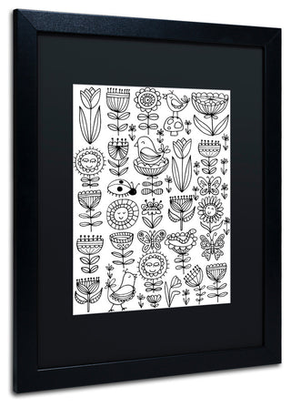 Elizabeth Caldwell 'Birds And Flowers' Art, Black Frame, Black Mat, 16x20