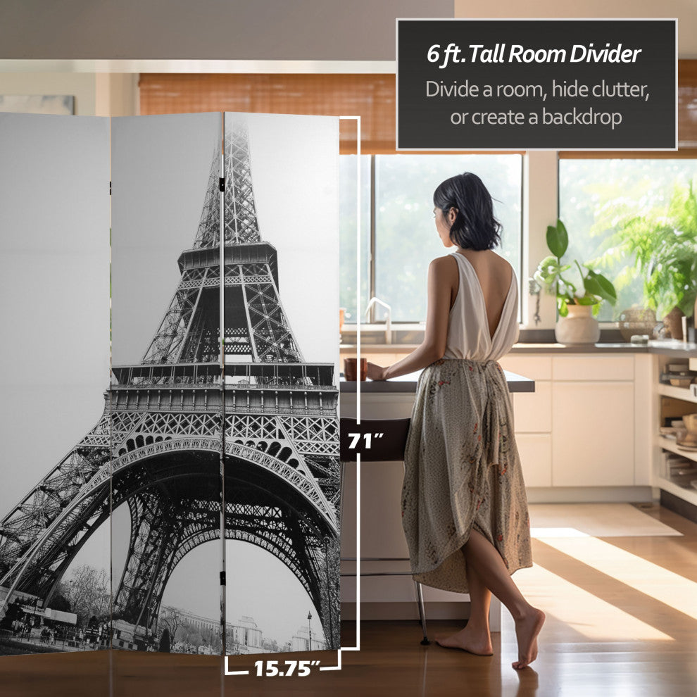 6' Tall Double Sided Eiffel Tower Canvas Room Divider