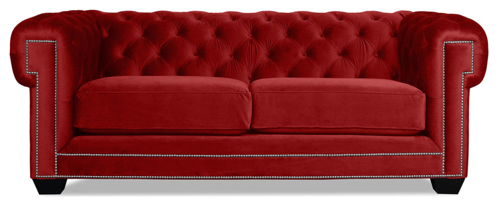 Nativa Interiors Cornell Chesterfield 72" Sofa, Red, Deep Plush Depth