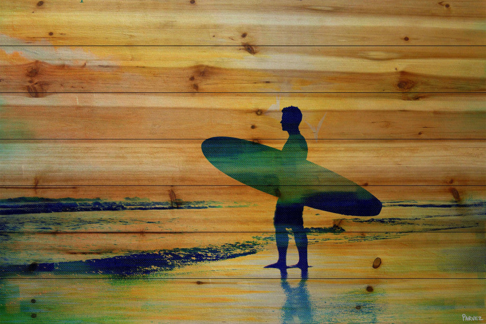 "Surf at Dusk" Print on Natural Pine Wood, 60"x40"
