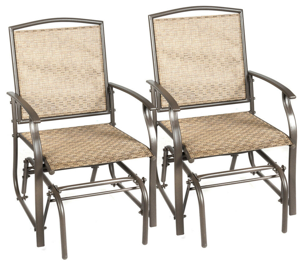 Costway 2PCS Patio Swing Single Glider Chair Rocking Seating Steel Frame Brown