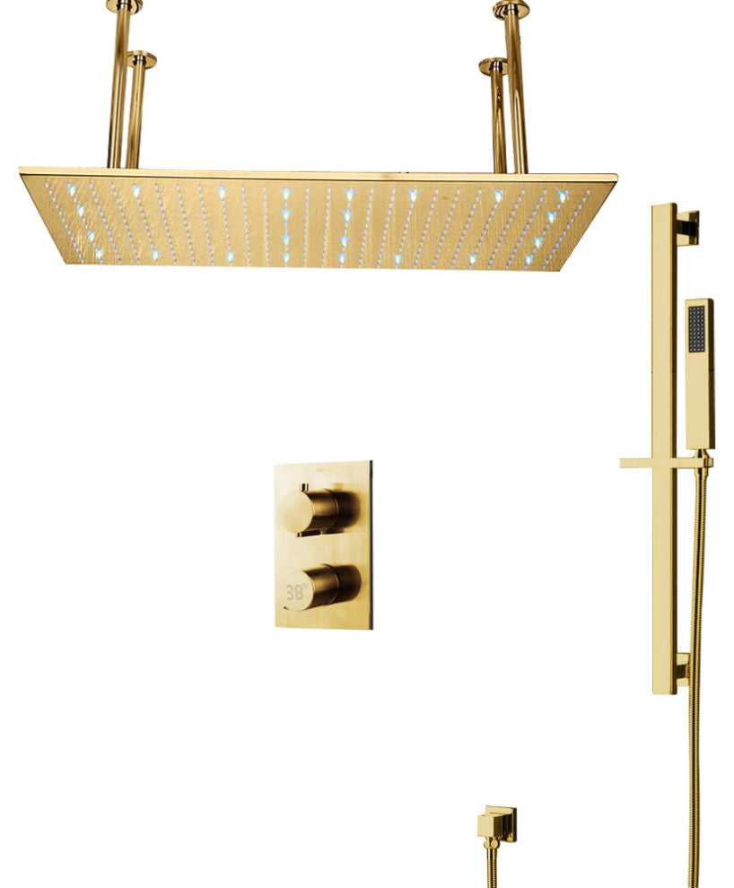 Led Gold 20*40" Ceiling Mount Rainfall Shower System With Handheld Shower