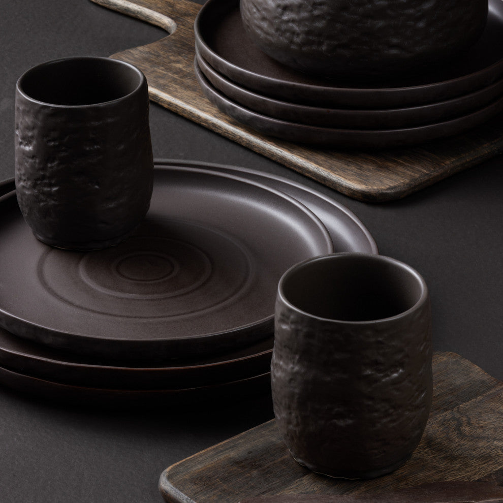 Stone by Mercer Project SHOSAI Stoneware 16 Piece Dinnerware Set, Black