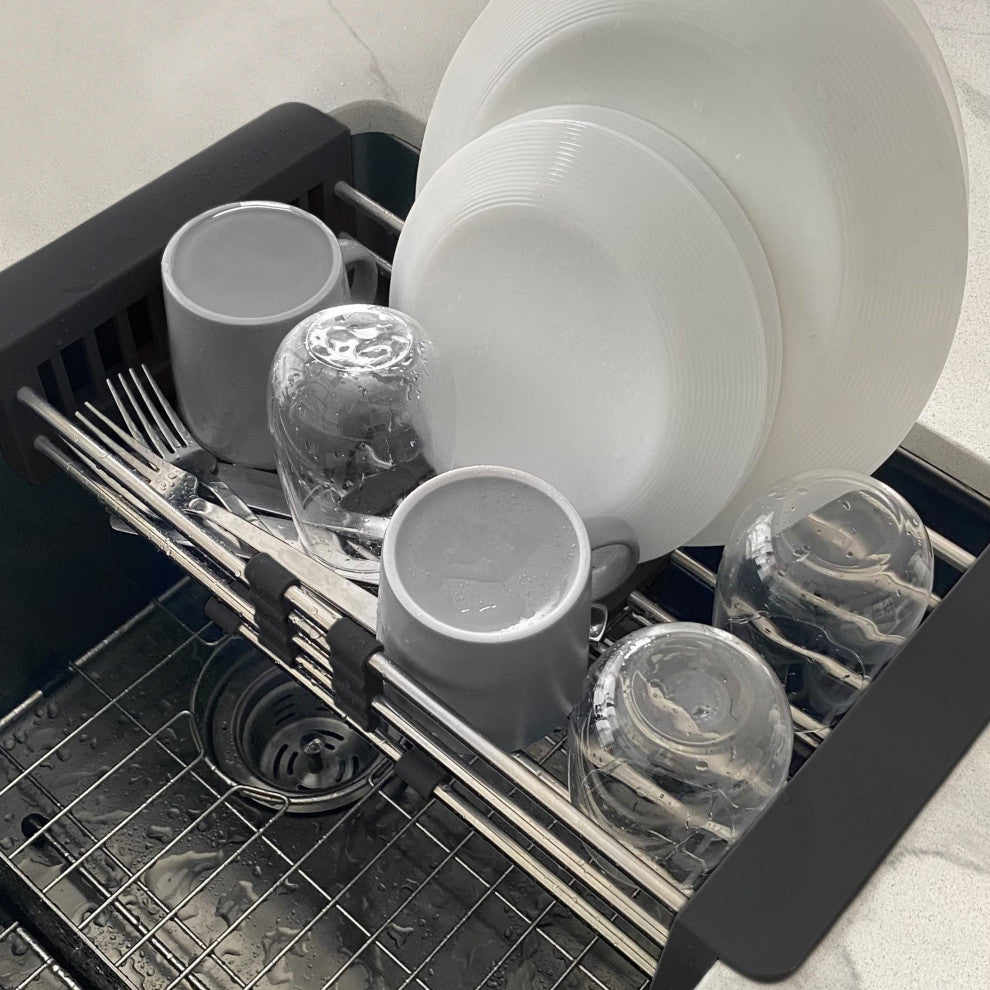 STYLISH Adjustable Over the Sink Stainless Steel Drainer Basket
