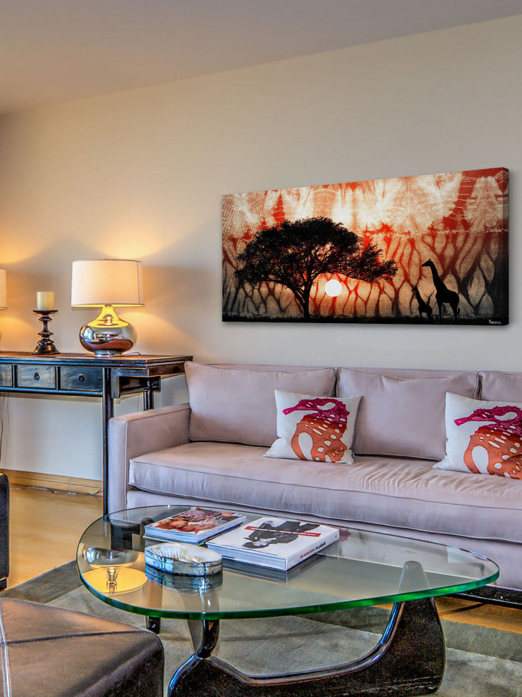 "Two Giraffes" Print on Canvas, 36"x18"