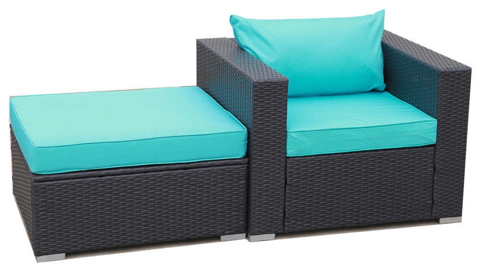 2 Pieces Outdoor Rattan Wicker Patio Sectional With Cushions and Ottoman