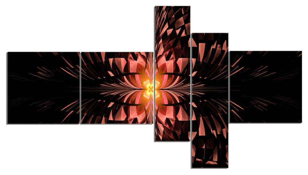 Brown Butterfly Pattern on Black, Abstract Art on Canvas, 60"x32", 5 panels