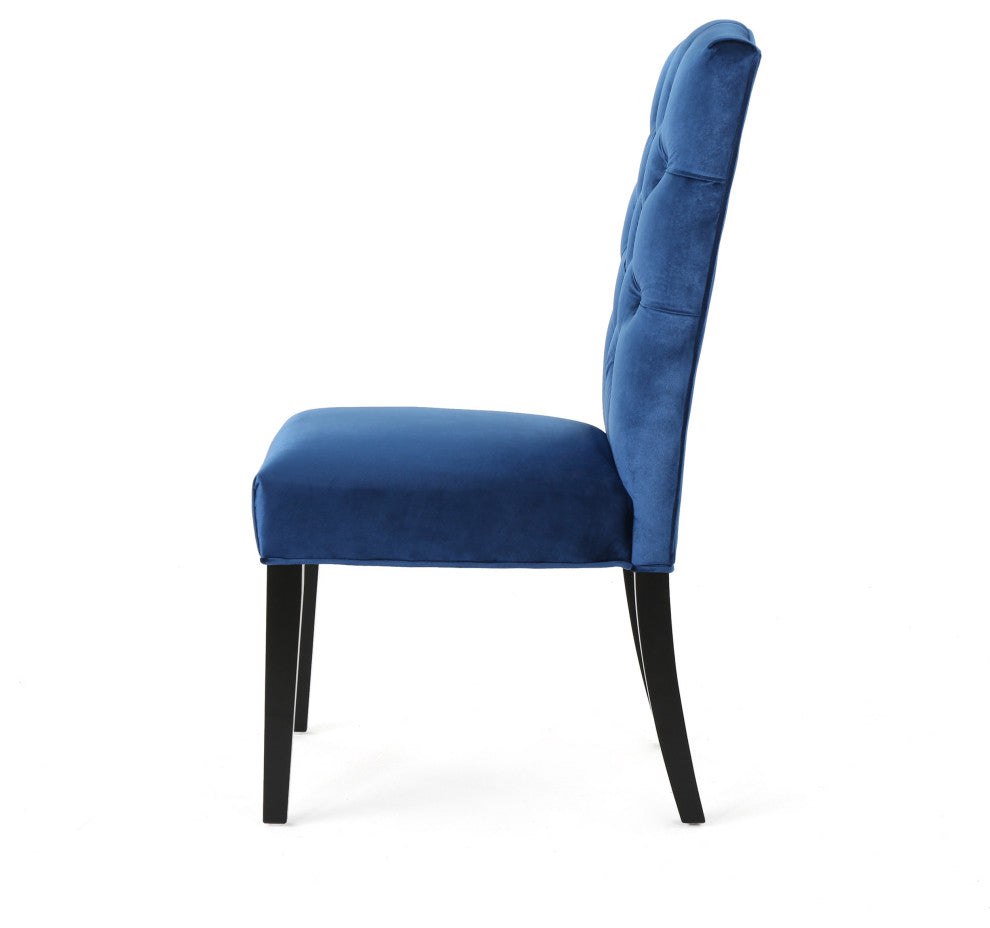 GDF Studio Joyce Traditional Crown Top New Velvet Dining Chairs, Set of 2, Navy Blue