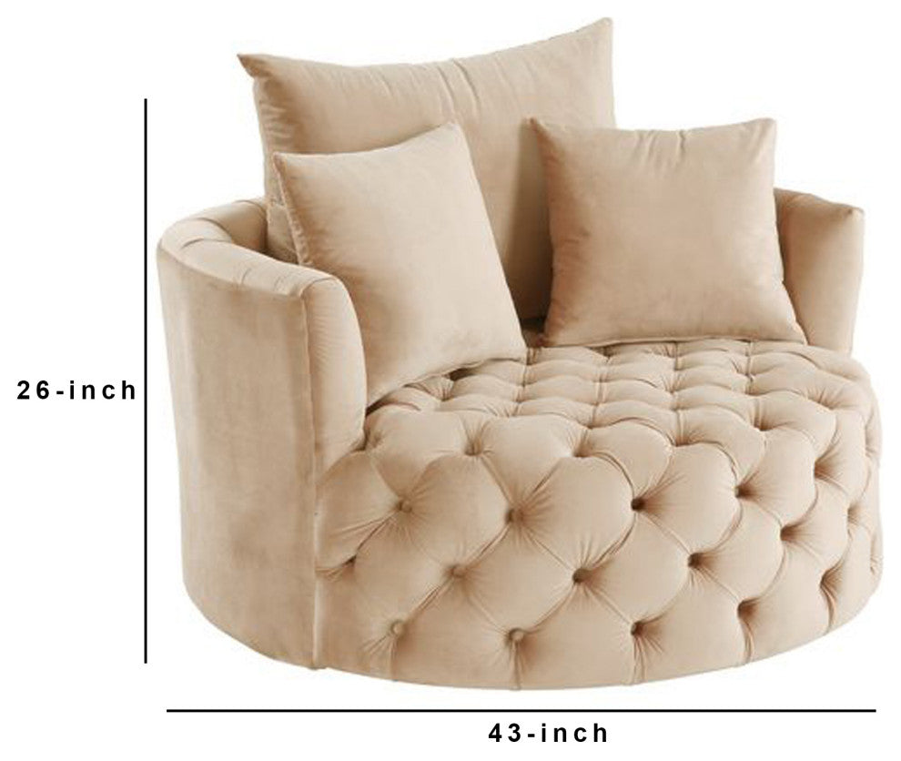 Benzara BM262172 Swivel Accent Chair With Curved Design/Button Tufting, Beige