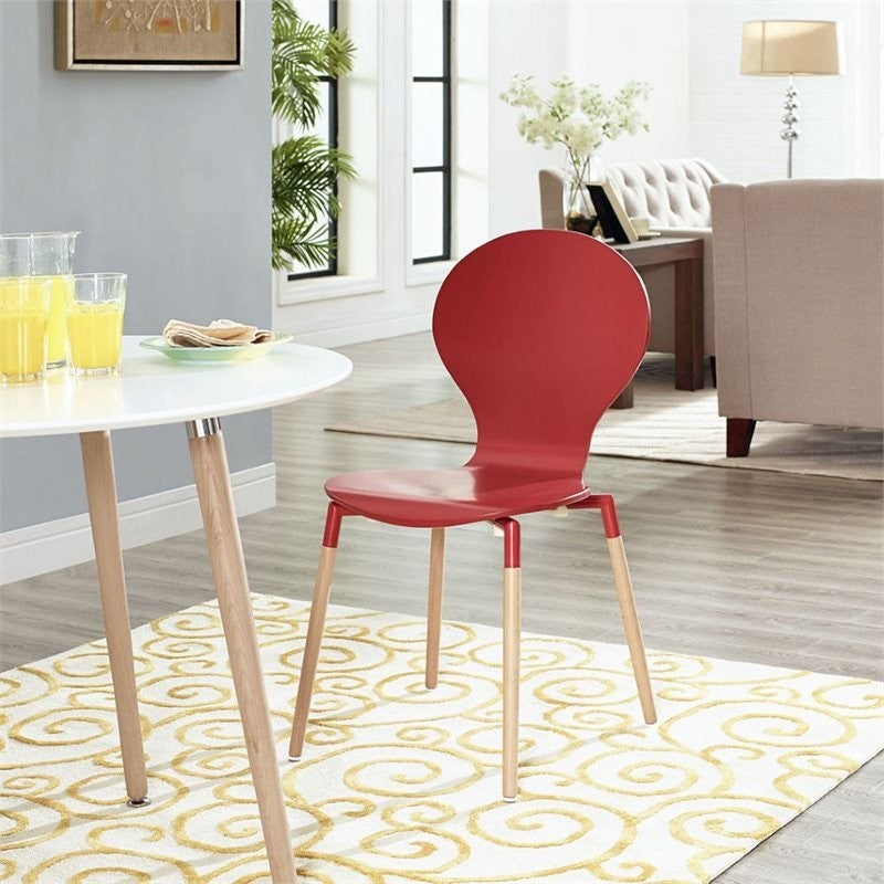 Modern Red Path Dining Wood Side Chair
