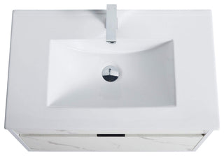 Alpine Wall Mount Bathroom Vanity and Sink, White Marble, 30"
