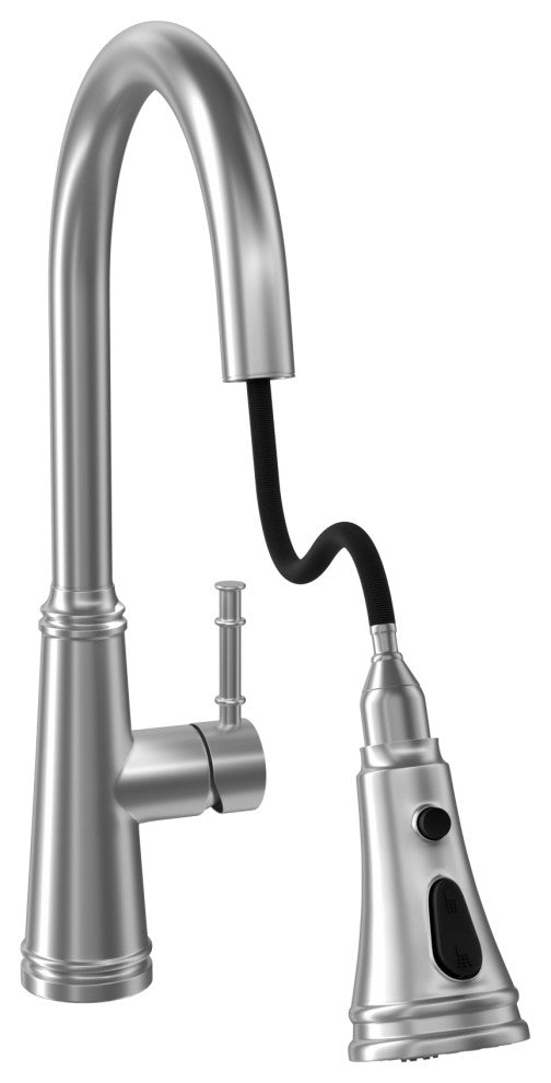 Single Handle Deck Mounted High Arc Pull Out Stainless Steel Kitchen Faucet, Bru