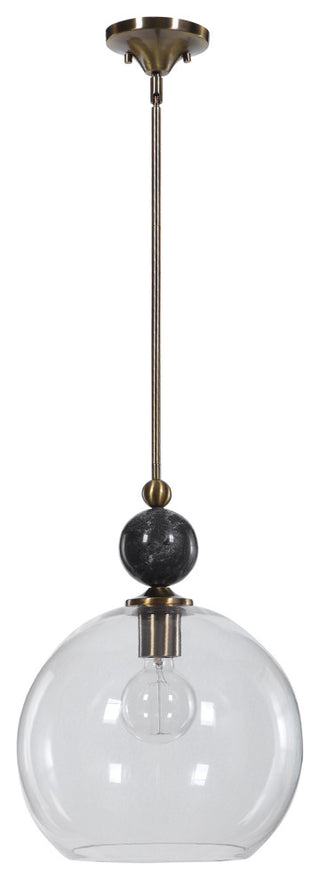 Rustic Retro Industrial Glass Dome Pendant 1 Light, Round Black Marble Bronze