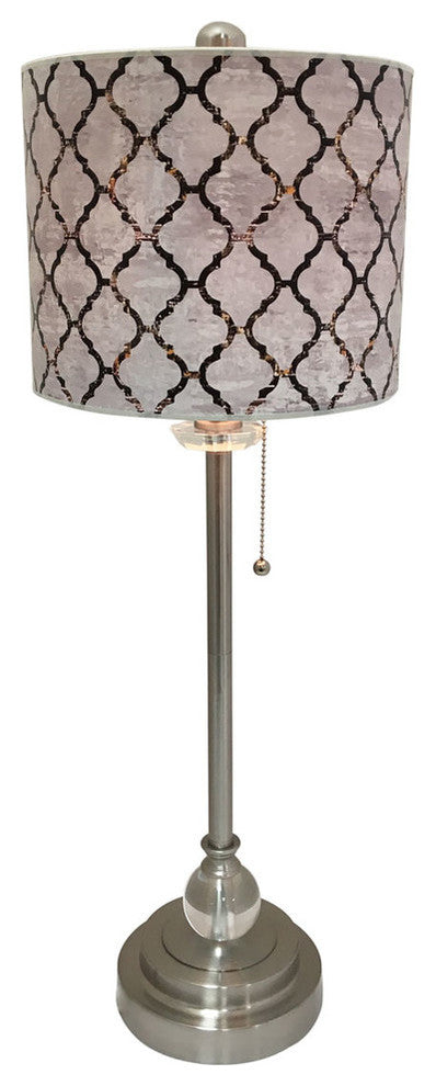 28" Crystal Lamp With Moroccan Tile Textured Shade, Brushed Nickel, Single