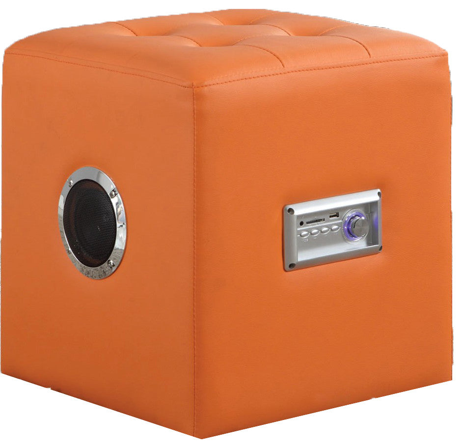 Lounge Ottoman With Bluetooth Speaker, Orange PU PU, FR Foam Orange PU
