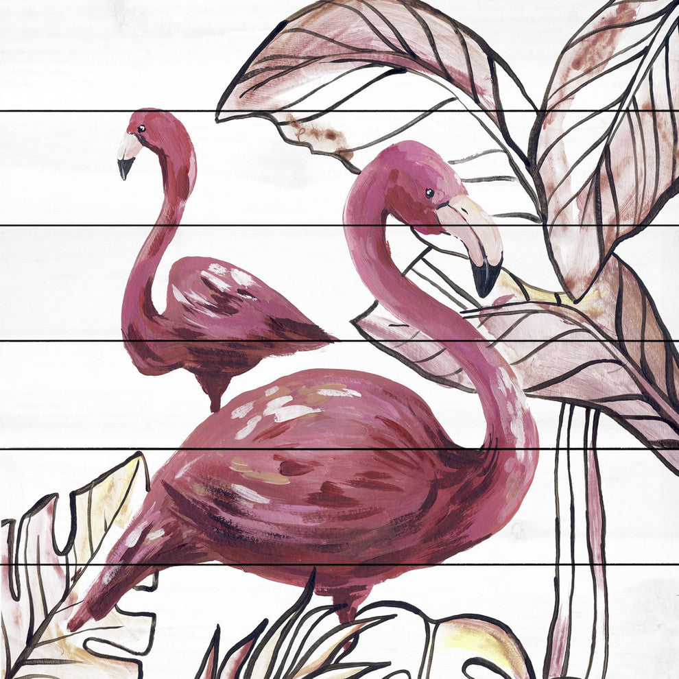 "Pink Flamingo II" Painting Print on White Wood, 24"x24"