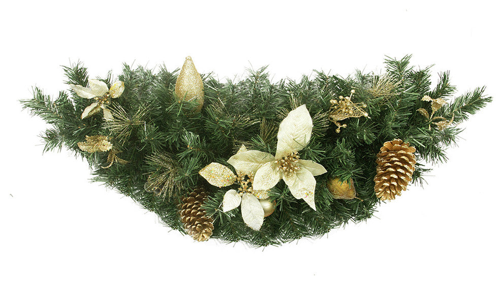 Pre-Decorated Gold Poinsettia Pine Cone and Pear Artificial Christmas Swag, 35"