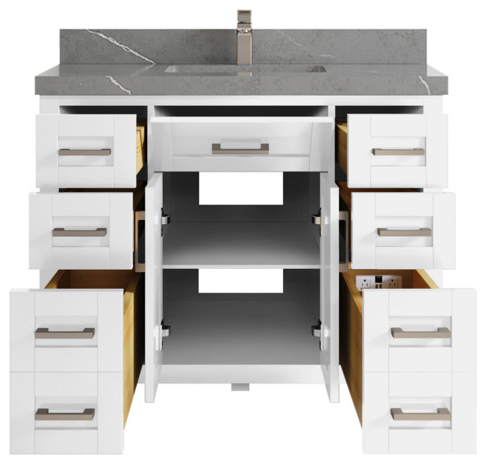 Cambridge 42 Single Sink Bath Vanity in White 2" Piatra Gray