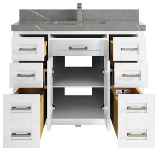 Cambridge 42 Single Sink Bath Vanity in White 2" Piatra Gray