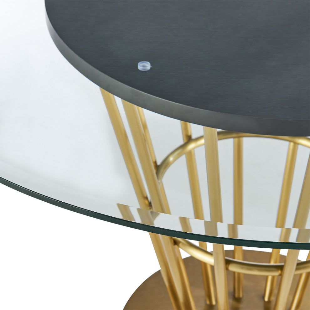 Veronica 48" Round Glass Tabletop Gold Stainless Steel Base Dining Table
