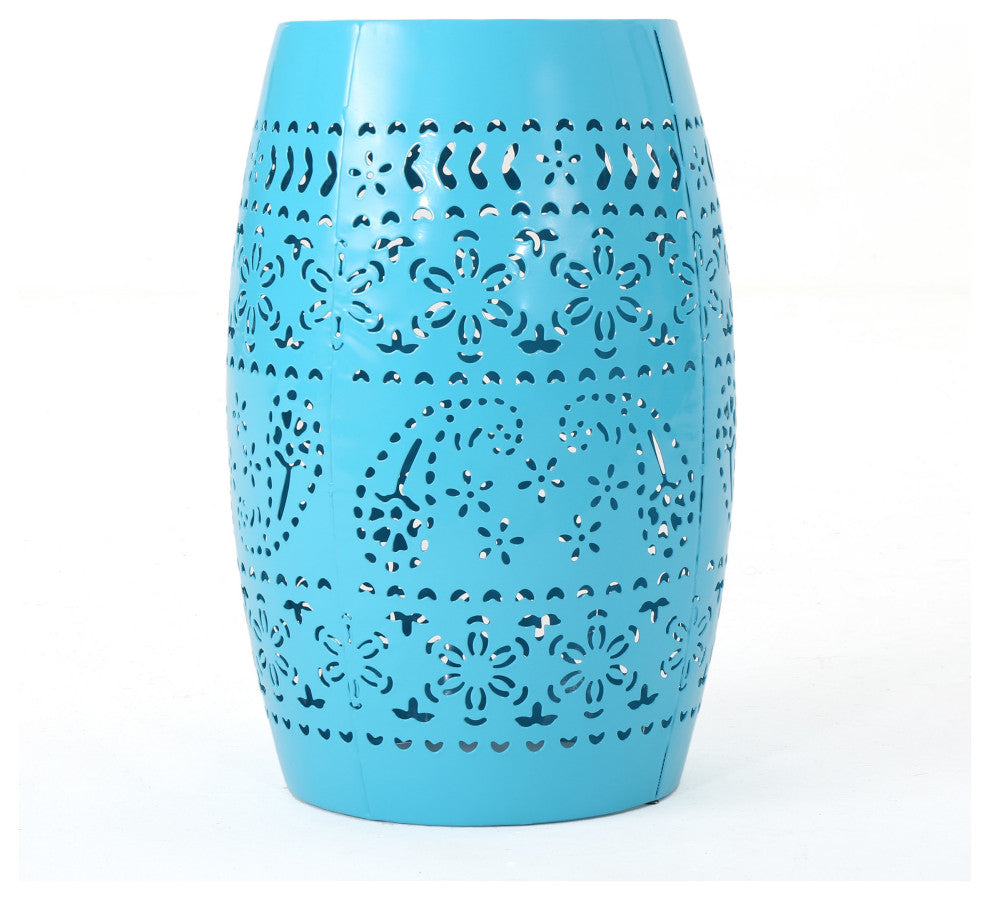GDF Studio Apple Indoor 12" Lace Cut Iron Side Table, Blue