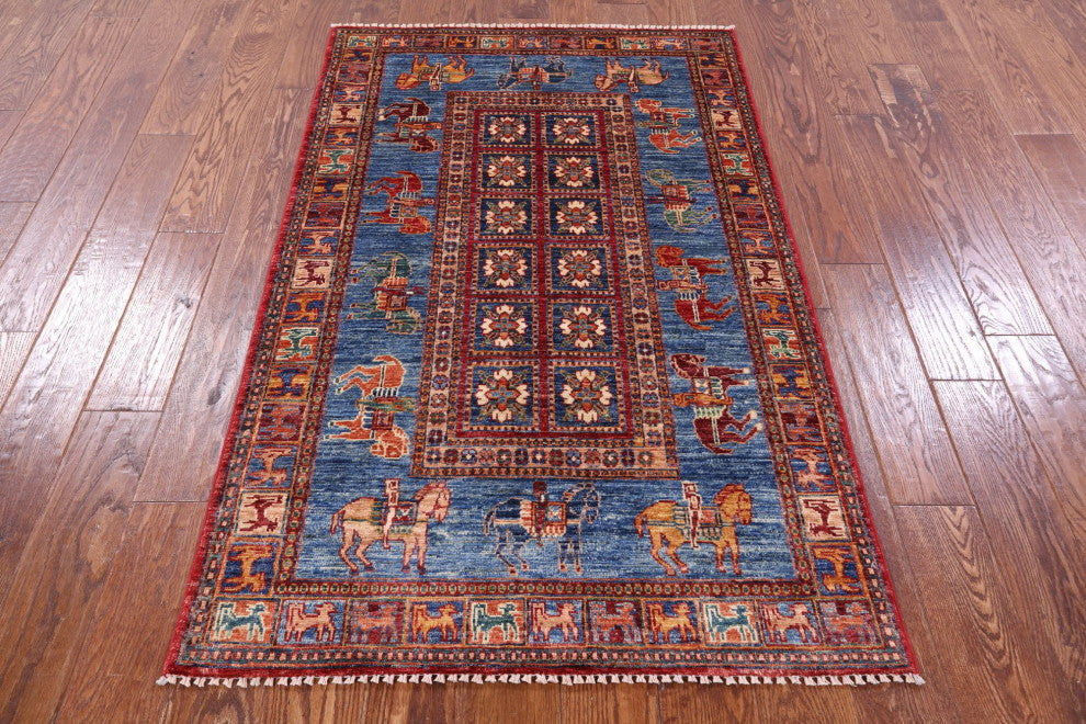 Hand-Knotted Antiqued Pazyryk Historical Design Rug 3' 3" X 5' 4" Q10941