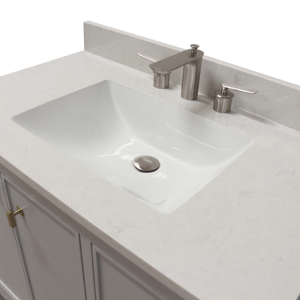 37" Single Sink Vanity, French Gray With Engineered Stone Top