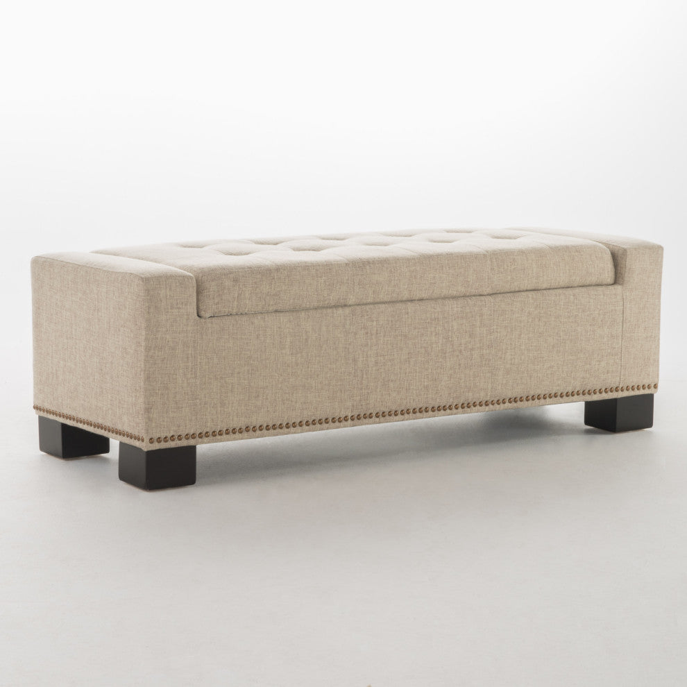 GDF Studio Espana Wheat Fabric Storage Ottoman With Studs