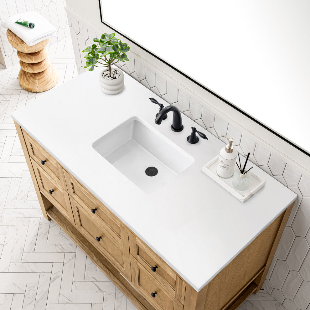 James Martin Breckenridge Bath Vanity, Light Natural Oak, 48", White Zeus, Three-Hole