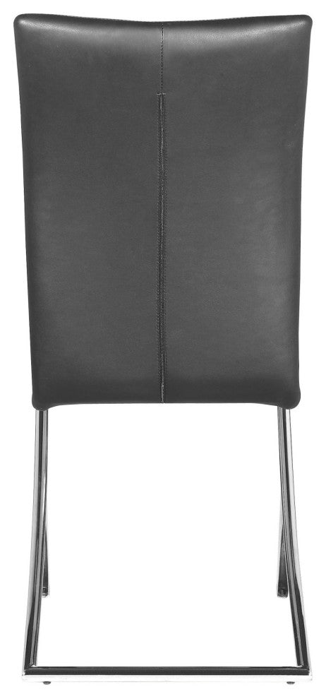 Dining Chair, Set of 2, Faux Vinyl Leather, Steel, Black, Chrome, Cafe Bistro