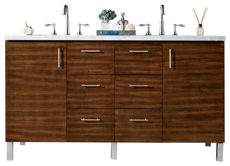 Metropolitan 60" Double Vanity, American Walnut, Charcoal Soapstone