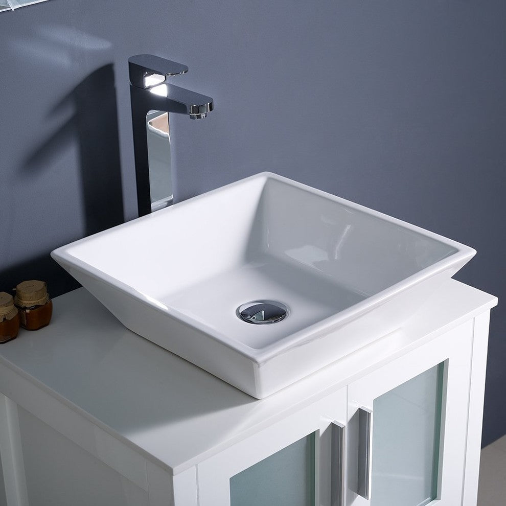 Torino 24" White Modern Bathroom Vanity With Vessel Sink, FFT9152BN