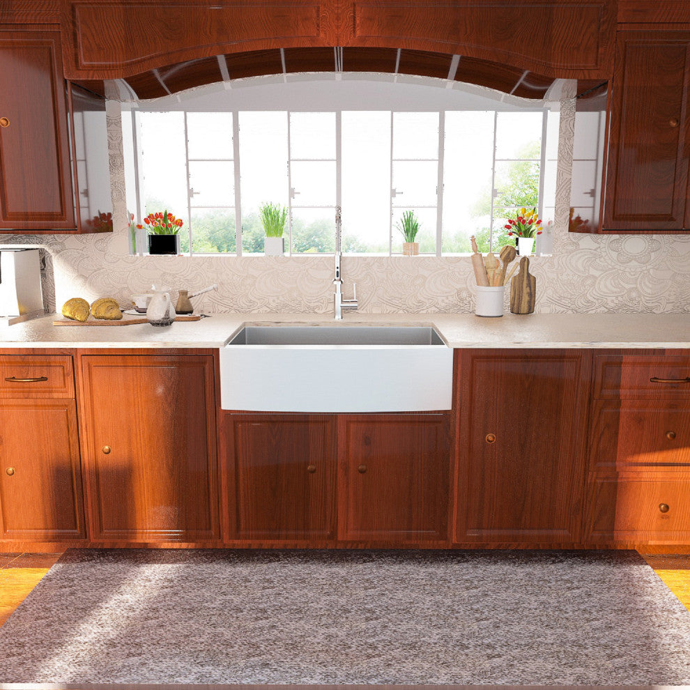 30" Stainless Steel Farmhouse Kitchen Sink 16 Gauge Single-Bowl Sink R10 Corner