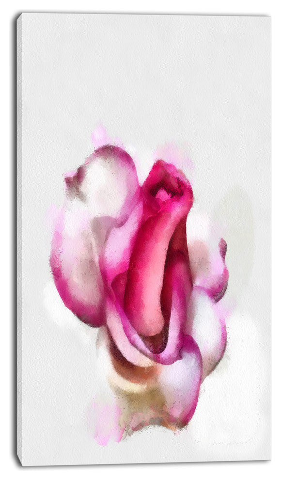 Pink Hand drawn Red Rose on White, Floral Canvas Art Print, 16"x32"