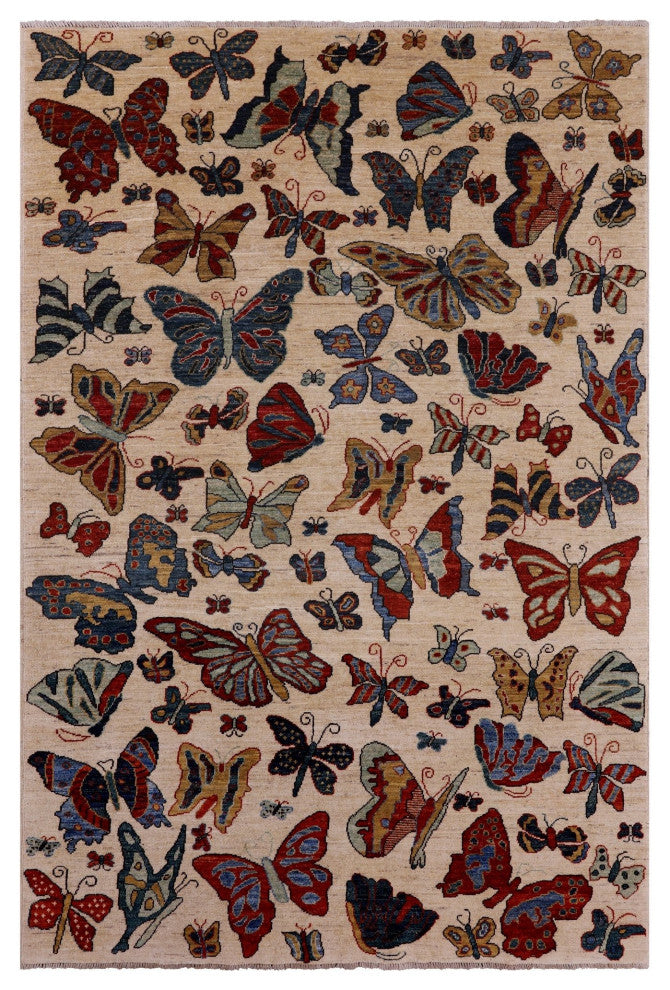 Butterflies Persian Gabbeh Hand-Knotted Rug 5' 7" X 8' 5" Q5161