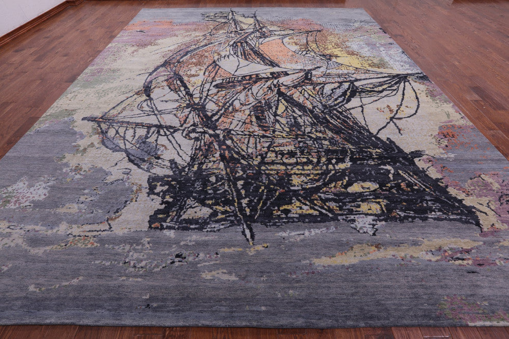 Sailing Ship Wool and Silk Handmade Rug 12' 0" X 15' 4" Q11606