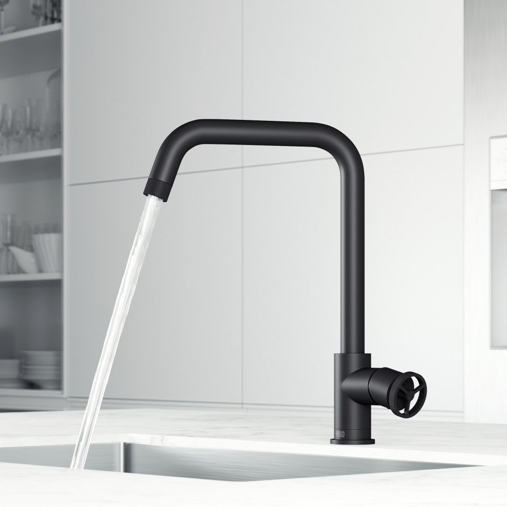 VIGO Cass Industrial 14" H Single Handle Kitchen Bar Faucet, Matte Black
